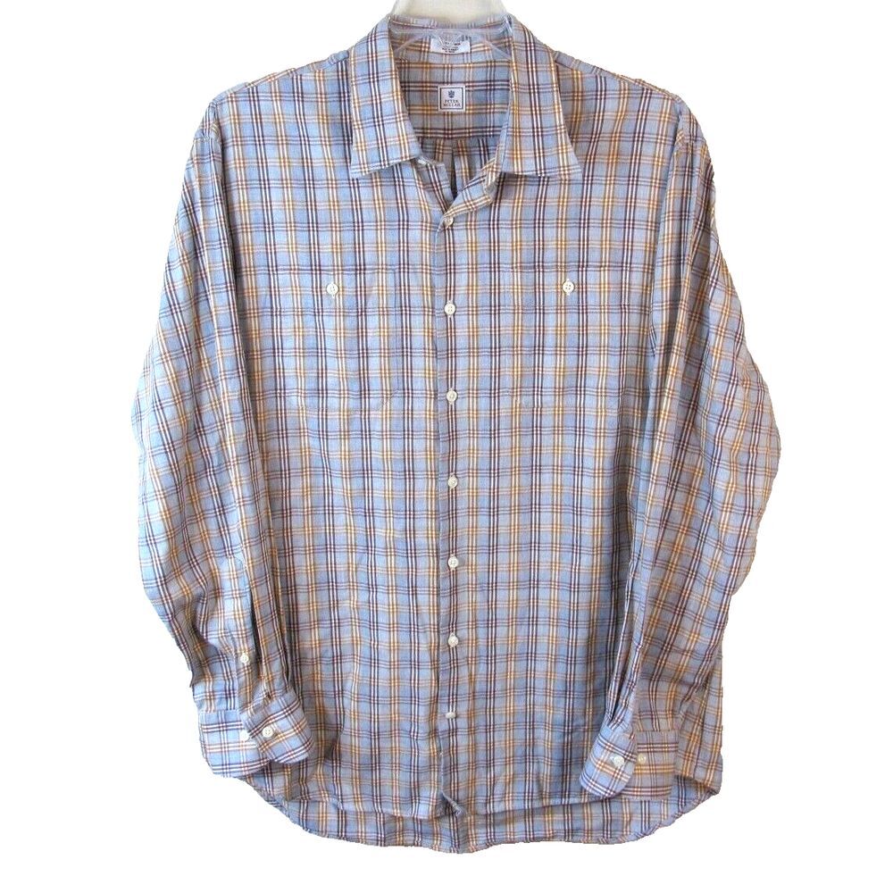 Peter Millar Long Sleeve Button Up Shirt Men's XL Cotton Plaid Check‎